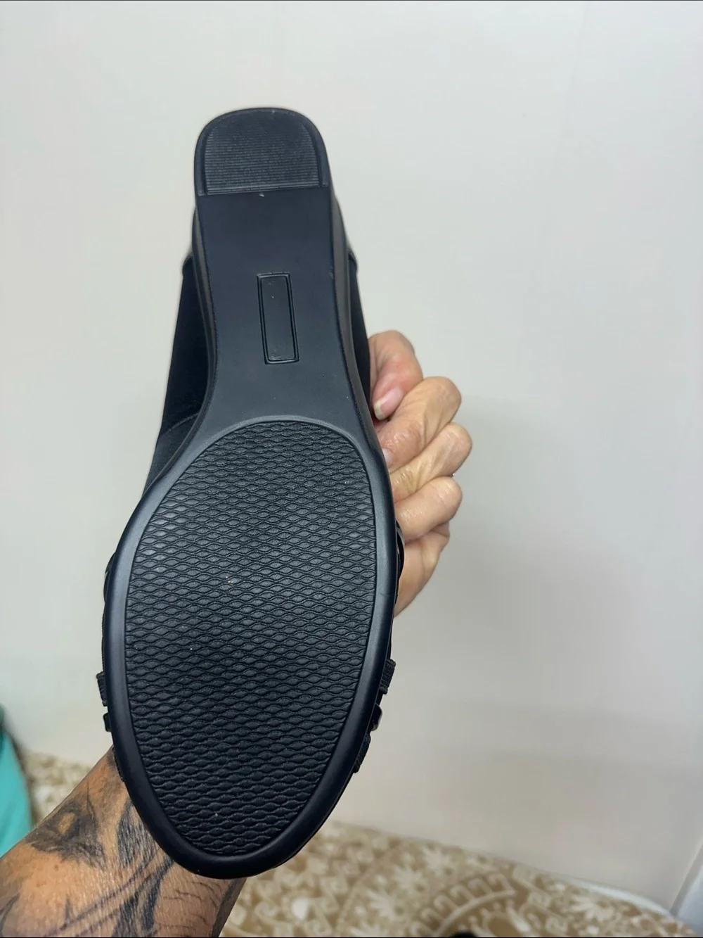 White Mountain Black Crisscross Slip-On Flats
